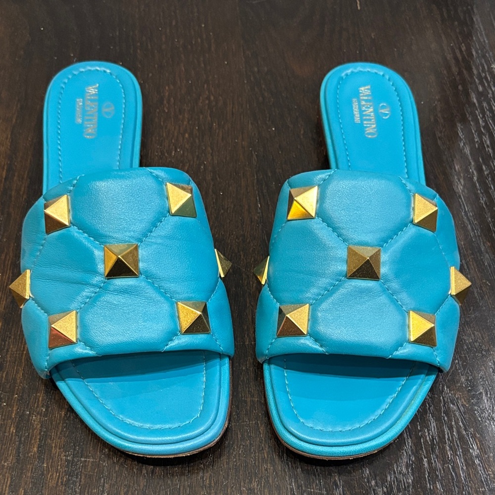 Valentino Turquoise Sandals with Gold Studs